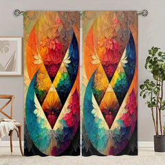 Floral Printed Curtains Rod Pocket Top Window Curtain