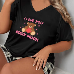 Bear Print V-Neck Pajama Top