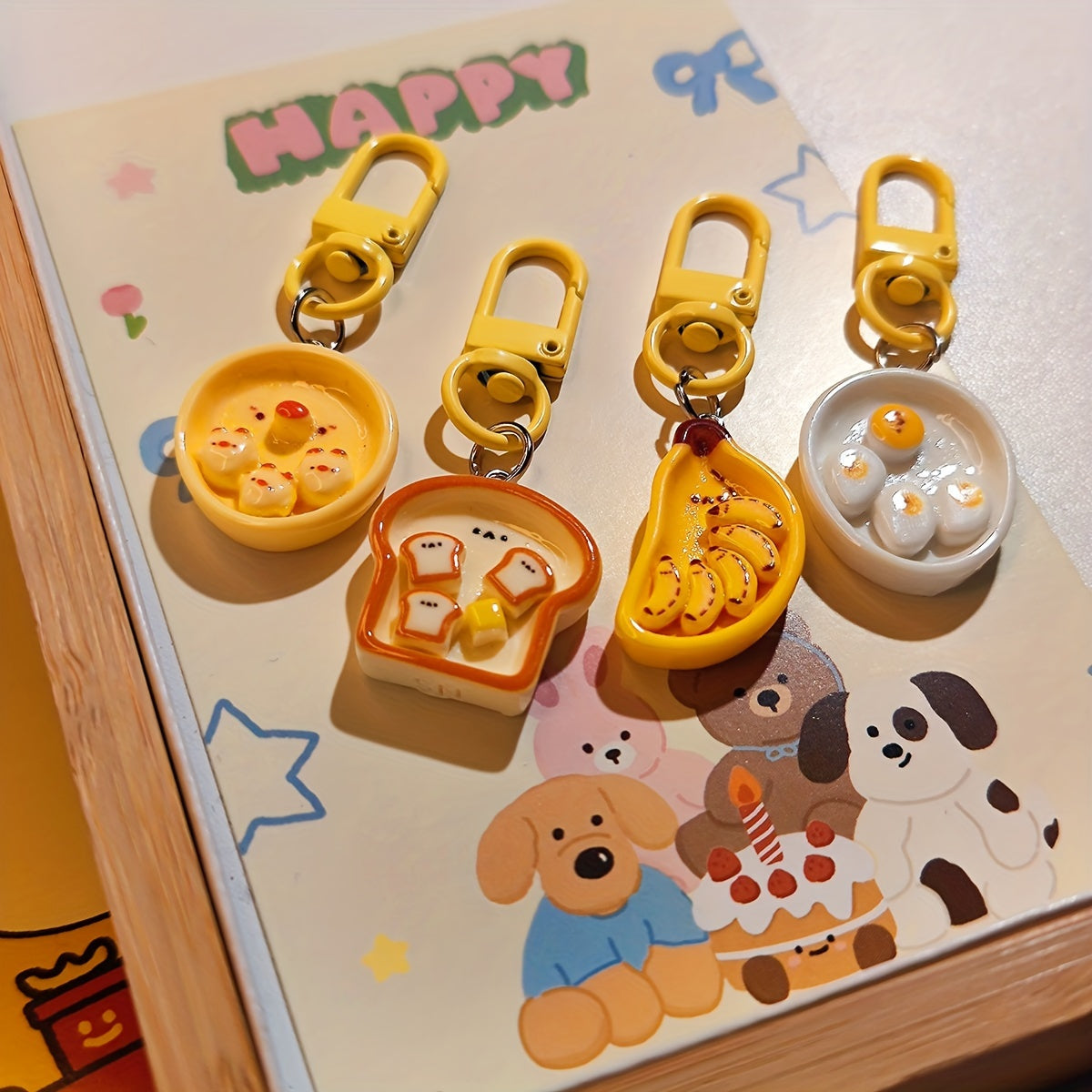 4pcs Breakfast Keychain Pendant Creative Decoration For Car Keys