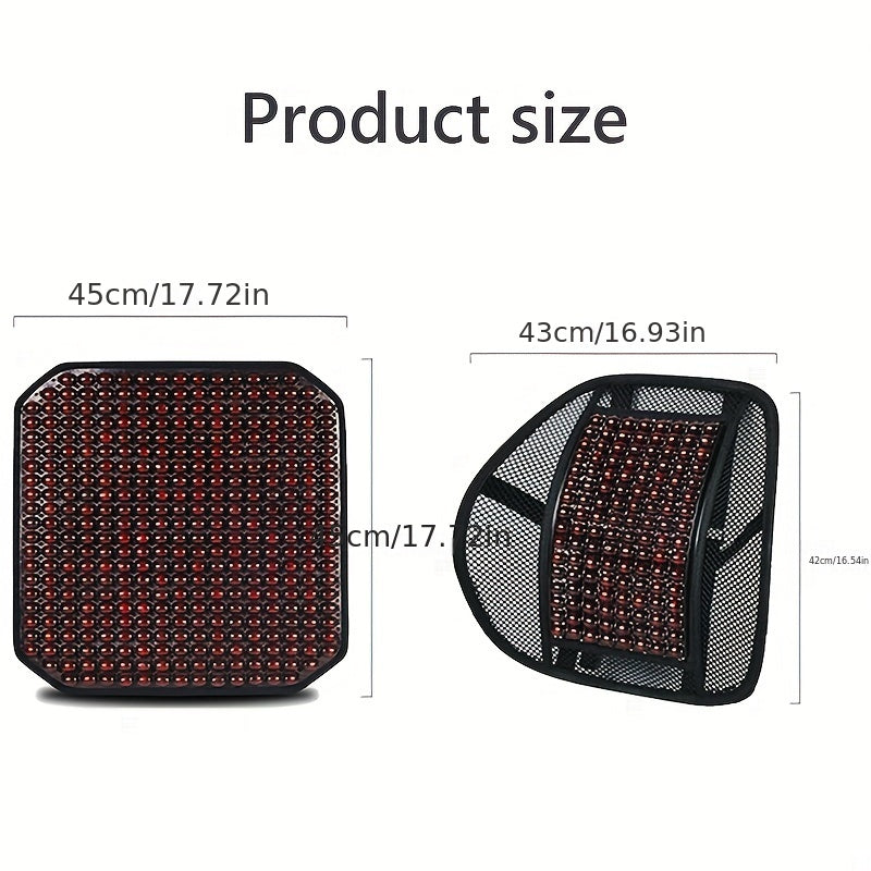 Car Wooden Bead Cushion Set - Breathable Waist Massage