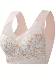 Floral Print Lace Wireless Bra Comfy & Breathable