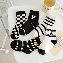 5 Pairs Kids Striped Crew Socks for Spring Autumn