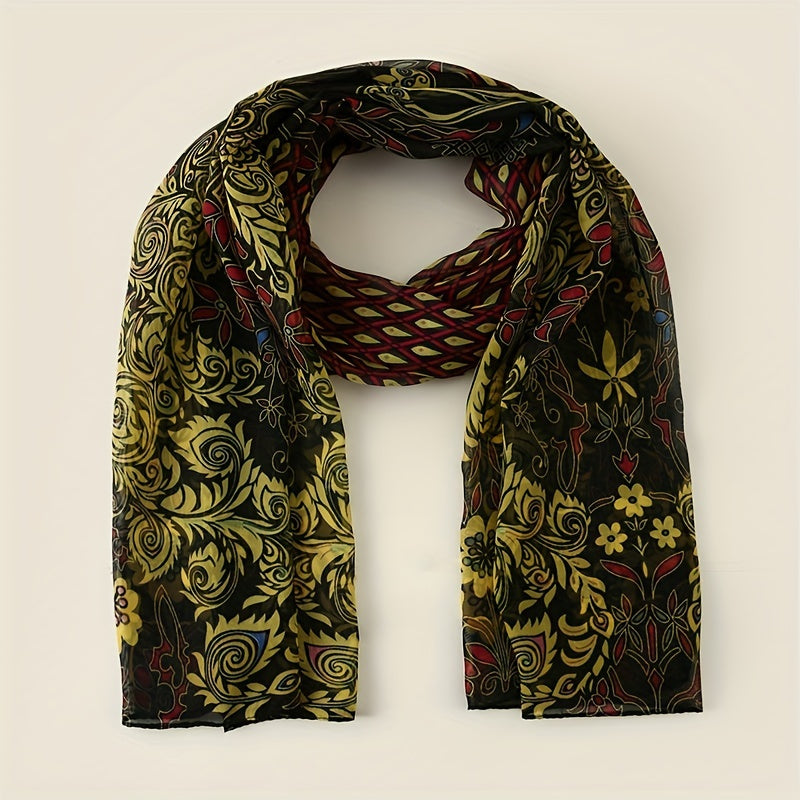 Vintage Peacock Print Scarf Gauze Shawl Head Wrap Sunscreen Towel
