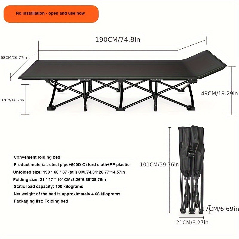 Portable Folding Bed with Carry Bag, Outdoor Camping Bed, Office Nap, Picnic