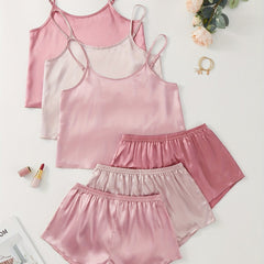 Satin Pajama Set Crew Neck Cami Top & Shorts
