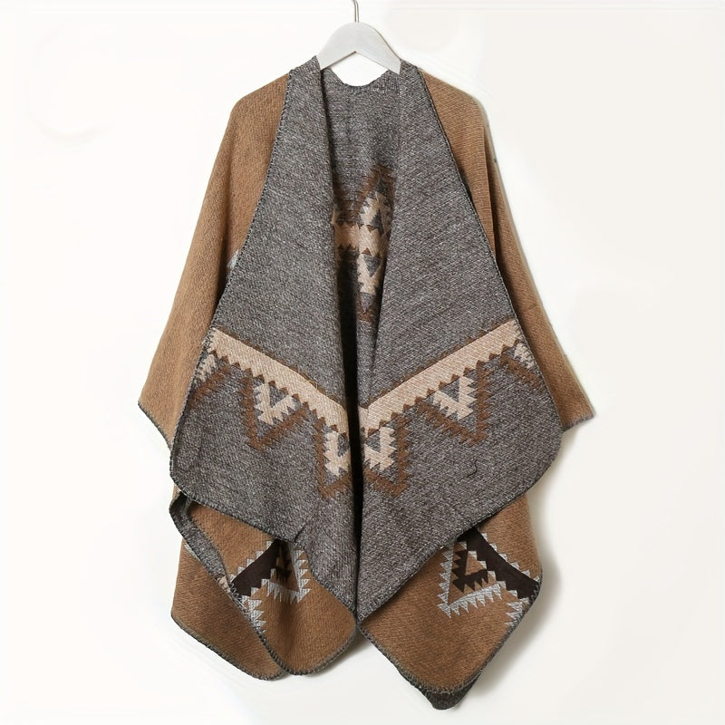 Vintage Geometric Jacquard Large Shawl Cashmere Wrap