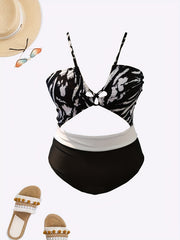 Colorblock Tie Dye Cutout One Piece Swimsuit