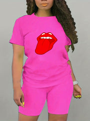 Mouth Print Short Sleeve Tee & Shorts Set