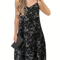 Floral Print V Neck Dress Spaghetti Strap Sleeveless