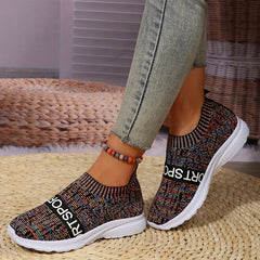 Women's Colorblock Flying Woven Slip On Sneakers Round Toe Casual Non-slip Shoes