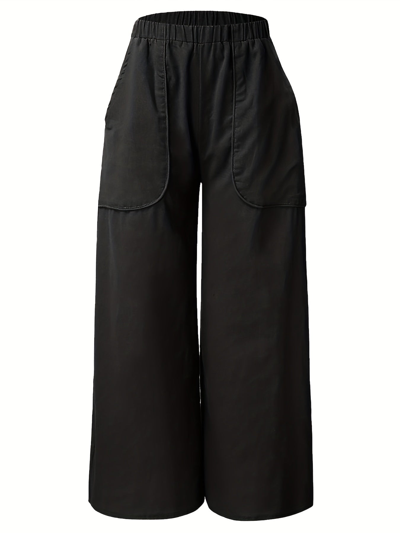 Elastic Waist Wide Leg Pants with Pockets