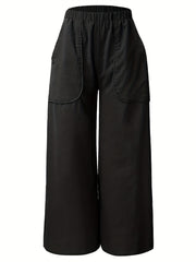 Elastic Waist Wide Leg Pants with Pockets