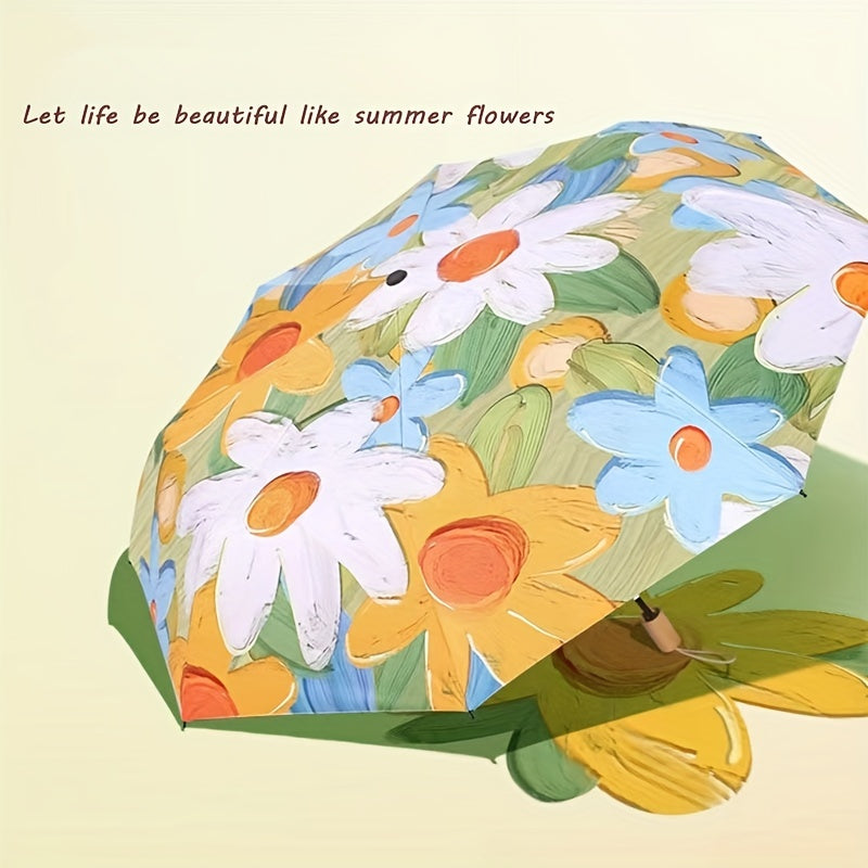 Vintage Oil Painting Folding Umbrella UV Protection