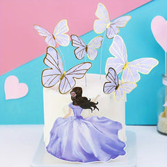 7pcs Women Butterflies Cake Toppers Birthday Baking Decor