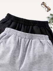 2pcs Girls' Casual Shorts Set Sports Leisure Sweat Shorts Outer Wear