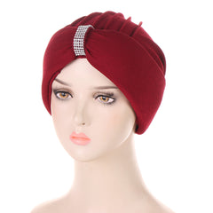 Colorful Women Head Scarf Turban Hat Rhinestone Beanie Pleated Headwrap
