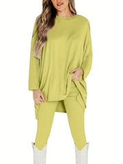 Solid Long Sleeve Top & Leggings Two Piece Set