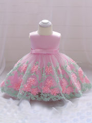 Baby Girls Floral Embroidery Mesh Sleeveless Princess Dress