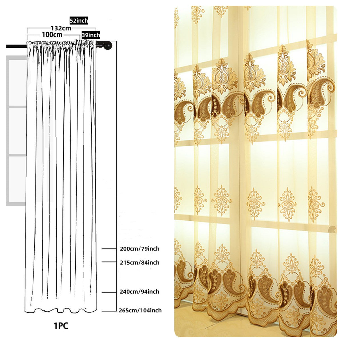 European Style Flower Pattern Yarn Curtain Sheer Curtain Rod Pocket