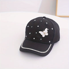 Kids Sunshade Baseball Cap with Rhinestone Butterfly