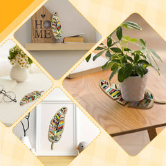 Vibrant Feather DIY Mosaic Craft Kit Wooden Decorative Piece Colorful Tile Inlay