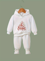 Girls 2pc Christmas Letter Hoodie Sweatshirt & Sweatpants Set