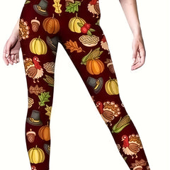Pumpkin & Chicken Yoga Pants High Stretch Halloween Sporty Trousers