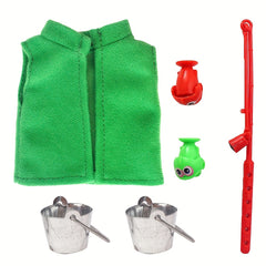 Elf Accessories Props Set Green Vest Mini Iron Barrel And Micro Fishing Rod