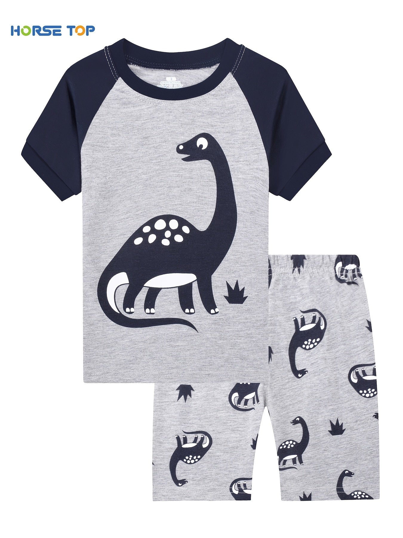 Boys Dinosaur Pajamas Set Short Sleeves Crew Neck Casual Homewear