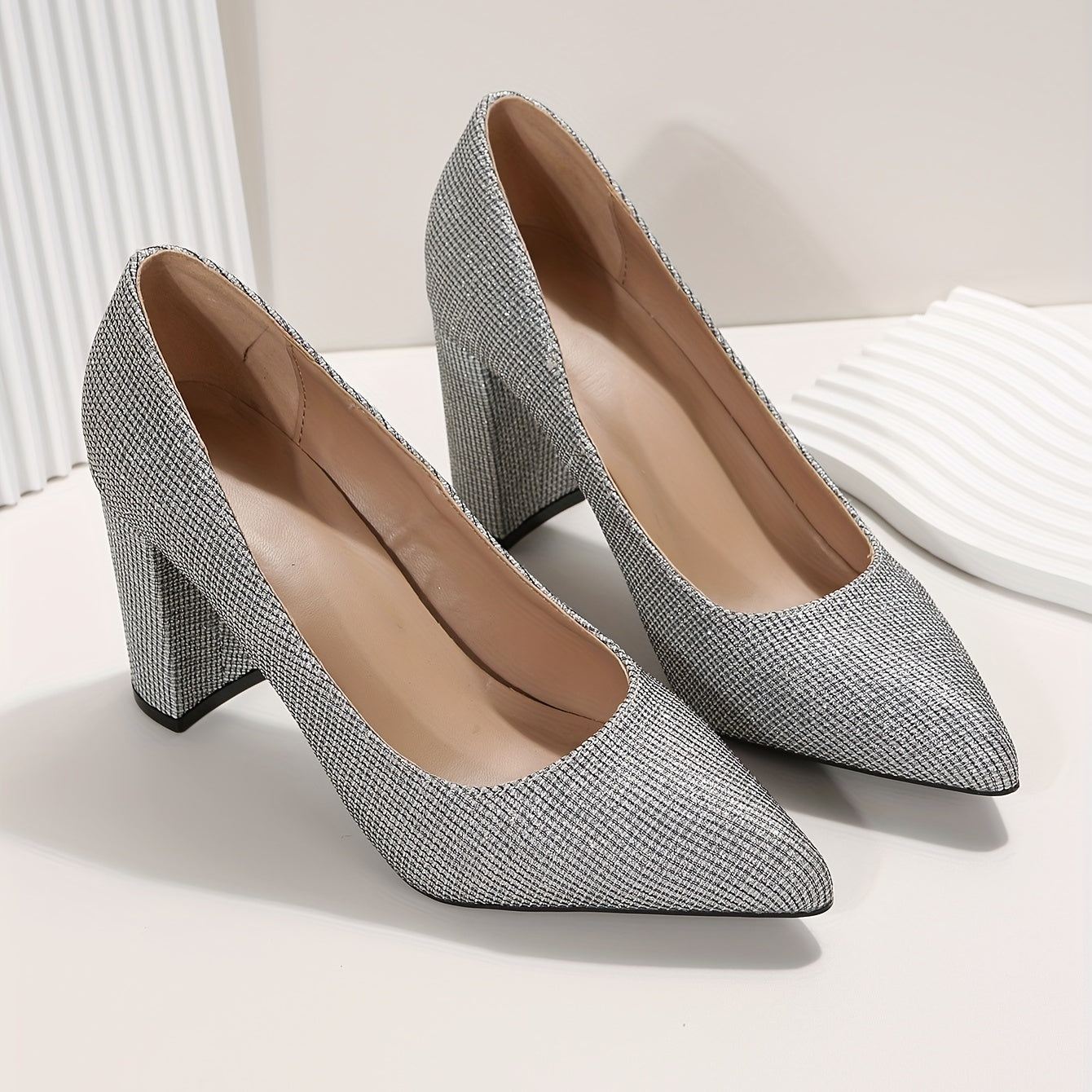 Solid Block Heels Dress Pumps Stylish Party Heels