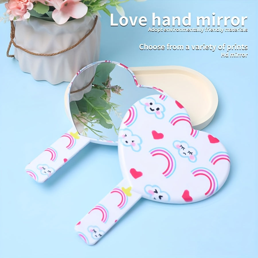 Rainbow Cloud Heart Pattern Hand Mirror Cosmetic Touch up Mirror