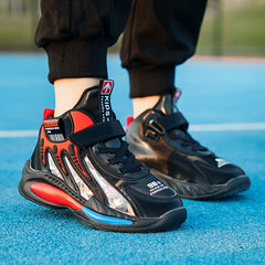 Boy's Basketball Shoes with Hook and Loop Fastener Athletic Non Slip Sneakers