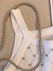 Rhinestone Eyelet Spaghetti Top Sleeveless Cami