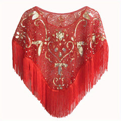 Vintage Tassel Sequins Embroidery Shawl Flapper Wrap Cardigan Cloak