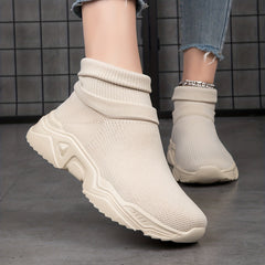 Women's Mid Top Slip On Knit Sneakers - Casual Breathable Shoes