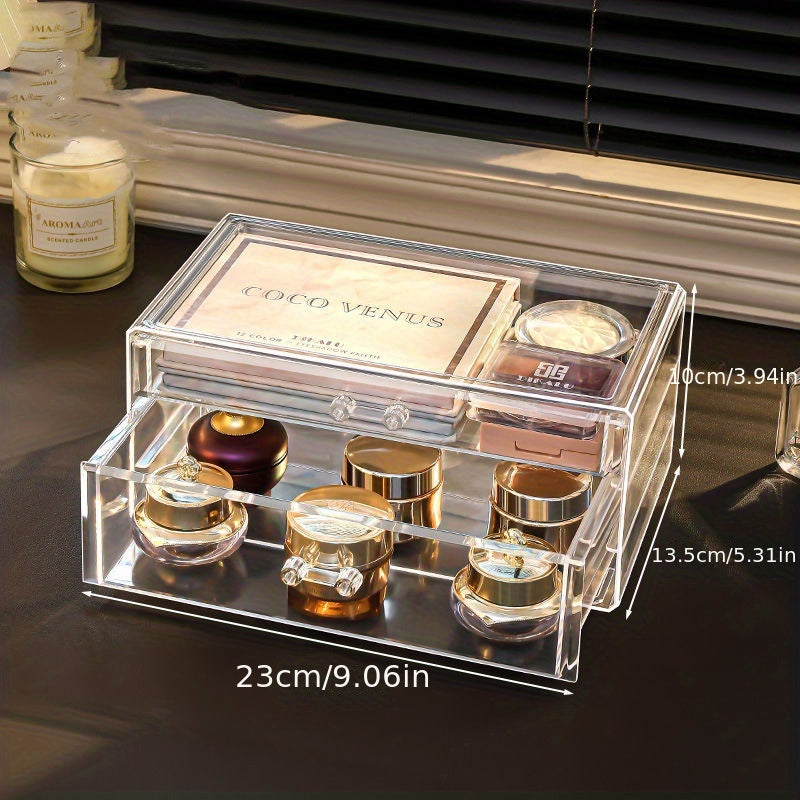 Clear Desktop Makeup Organizer With Drawers Dustproof Vanity Organizer