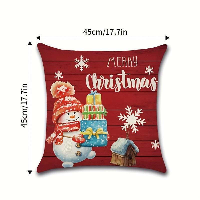 Christmas Snowman Snowflake Pillow Cover Red 4pc
