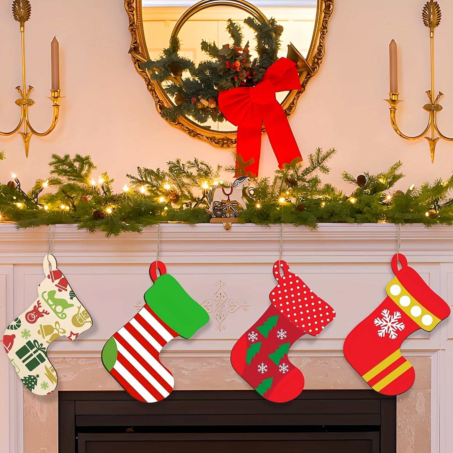 10pcs Large Wooden Christmas Socks DIY Ornaments for Crafts Decor
