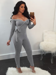 Sexy Deep V-Neck Jumpsuit Lace Up Waist