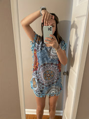 Floral Print Tassel Trim Beach Cover Up Kaftan Dress