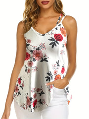 Boho Cami Top Women's Plus Paisley Print Split Strap Cut Out Cami Top