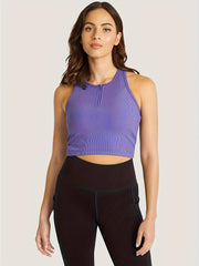 High Stretch Racerback Tank Top with Zipper, Sleeveless Activewear