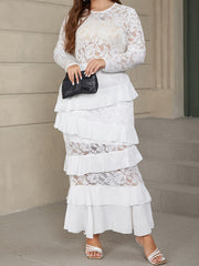 Contrast Lace Long Sleeve Maxi Dress