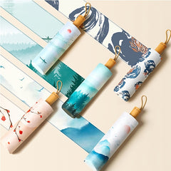 16 Bones Foldable Wood Handle Umbrella