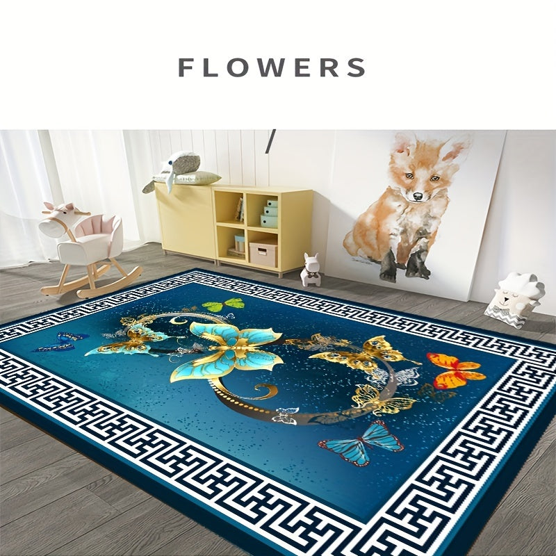 Geometric Butterfly Pattern Kitchen Rug