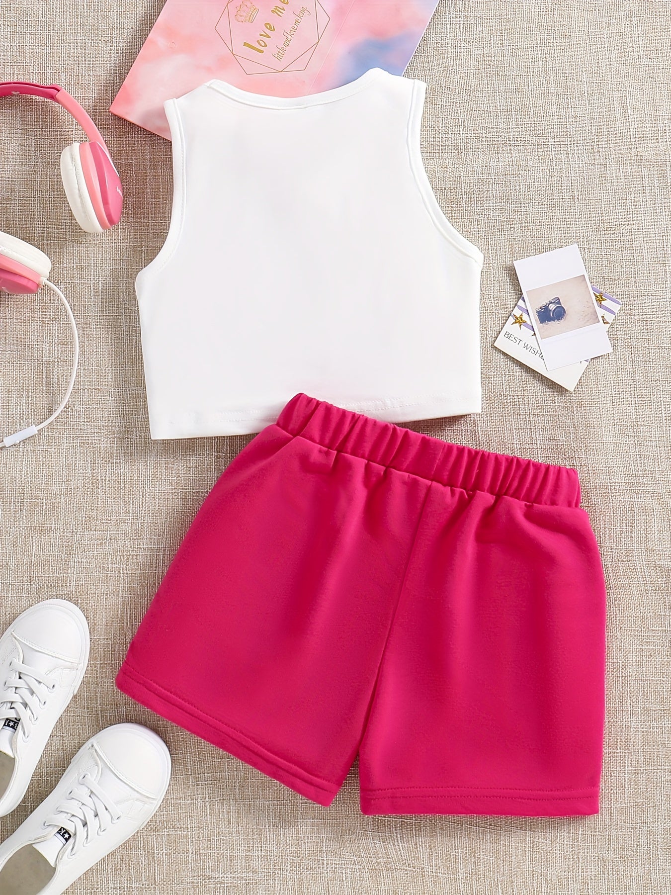 Girls Letter Graphic Tank Top & Track Shorts Set