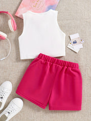 Girls Letter Graphic Tank Top & Track Shorts Set