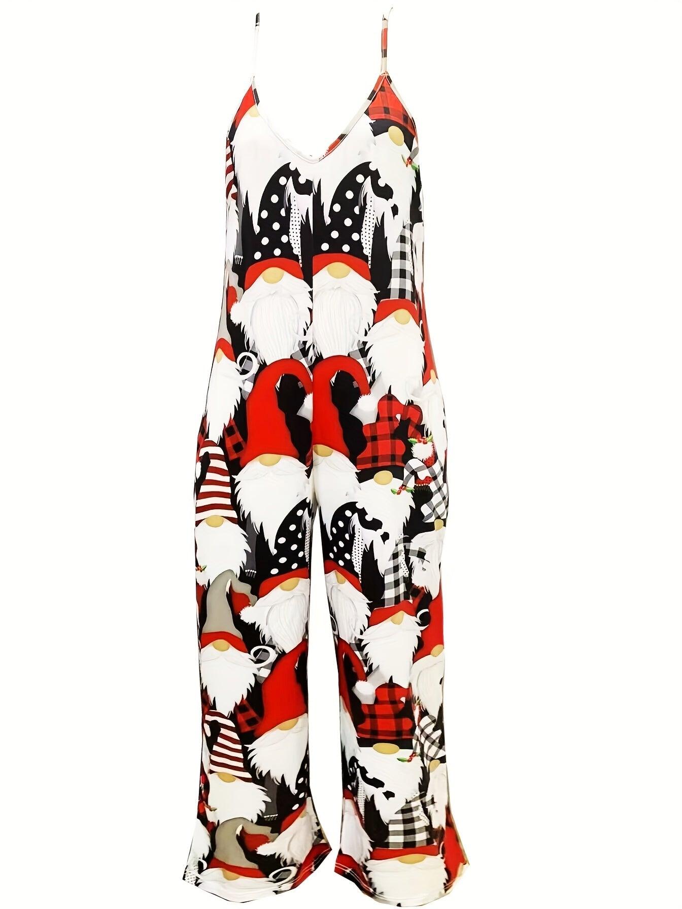 Christmas Dwarf Print Wide Leg Jumpsuit