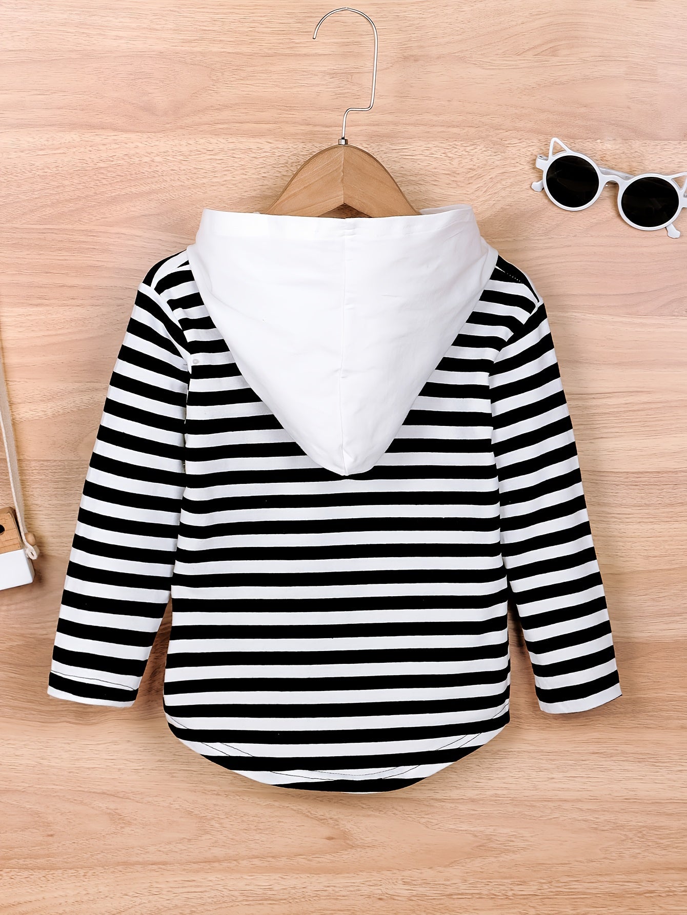 Girls' Striped & Letter Print Hoodie Top