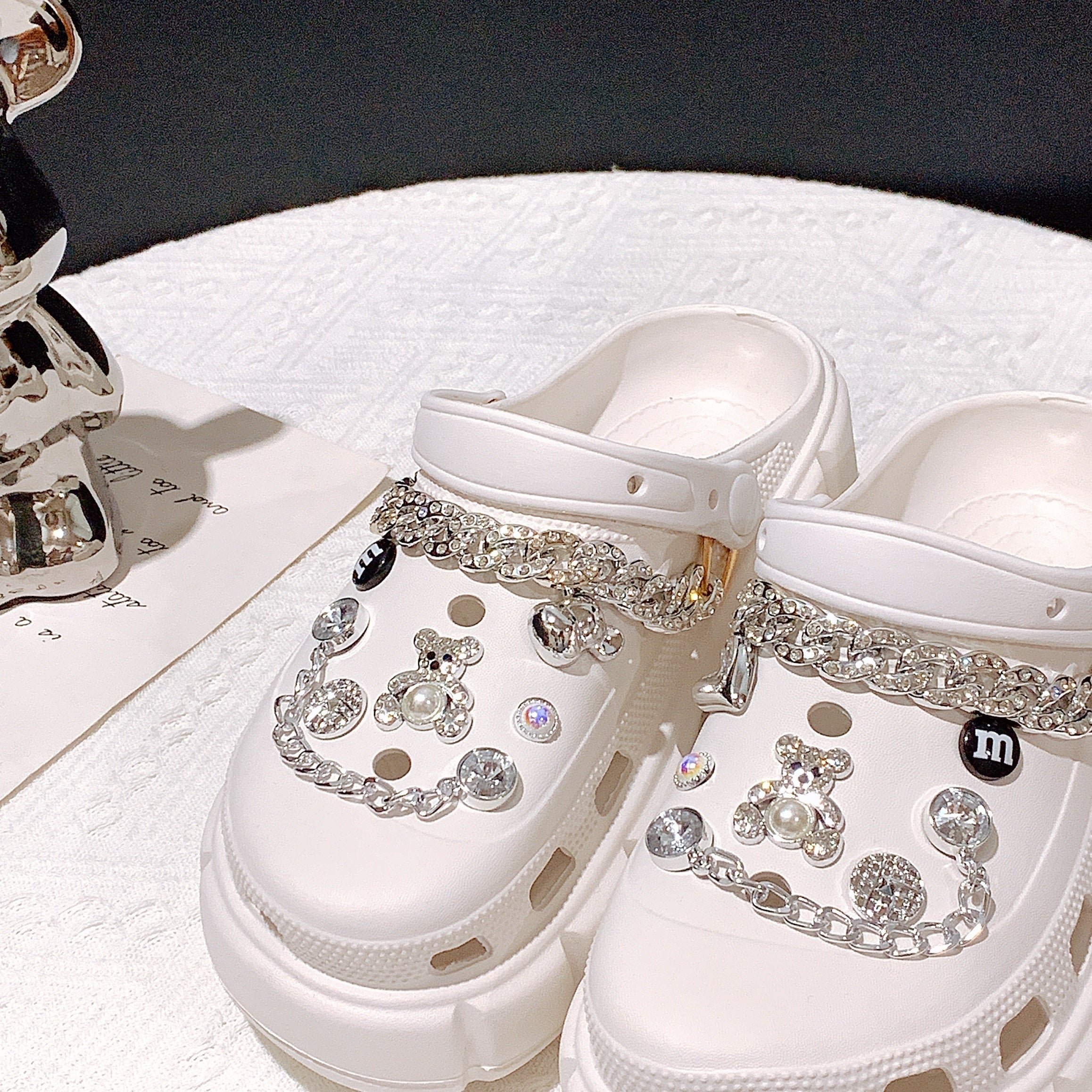 14pcs Silver Bear & Chain Shoe Charms For Clogs Garden Shoes DIY Accessories
